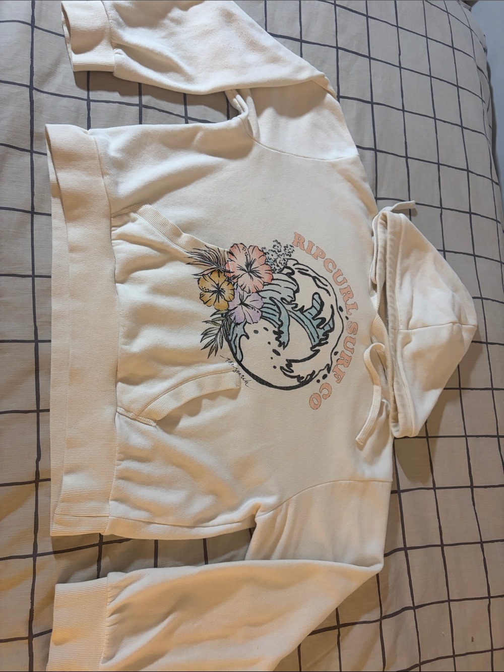 La Vie en Rose Rip Curl Cream Floral Wave Pullover Hoodie